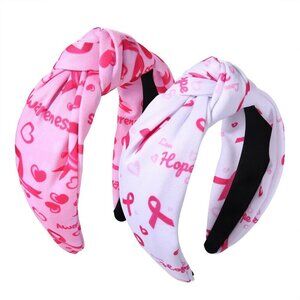 Pink Ribbon Headbands Set of 2 Fabric Hair Accessories for Breast Cancer Awarene